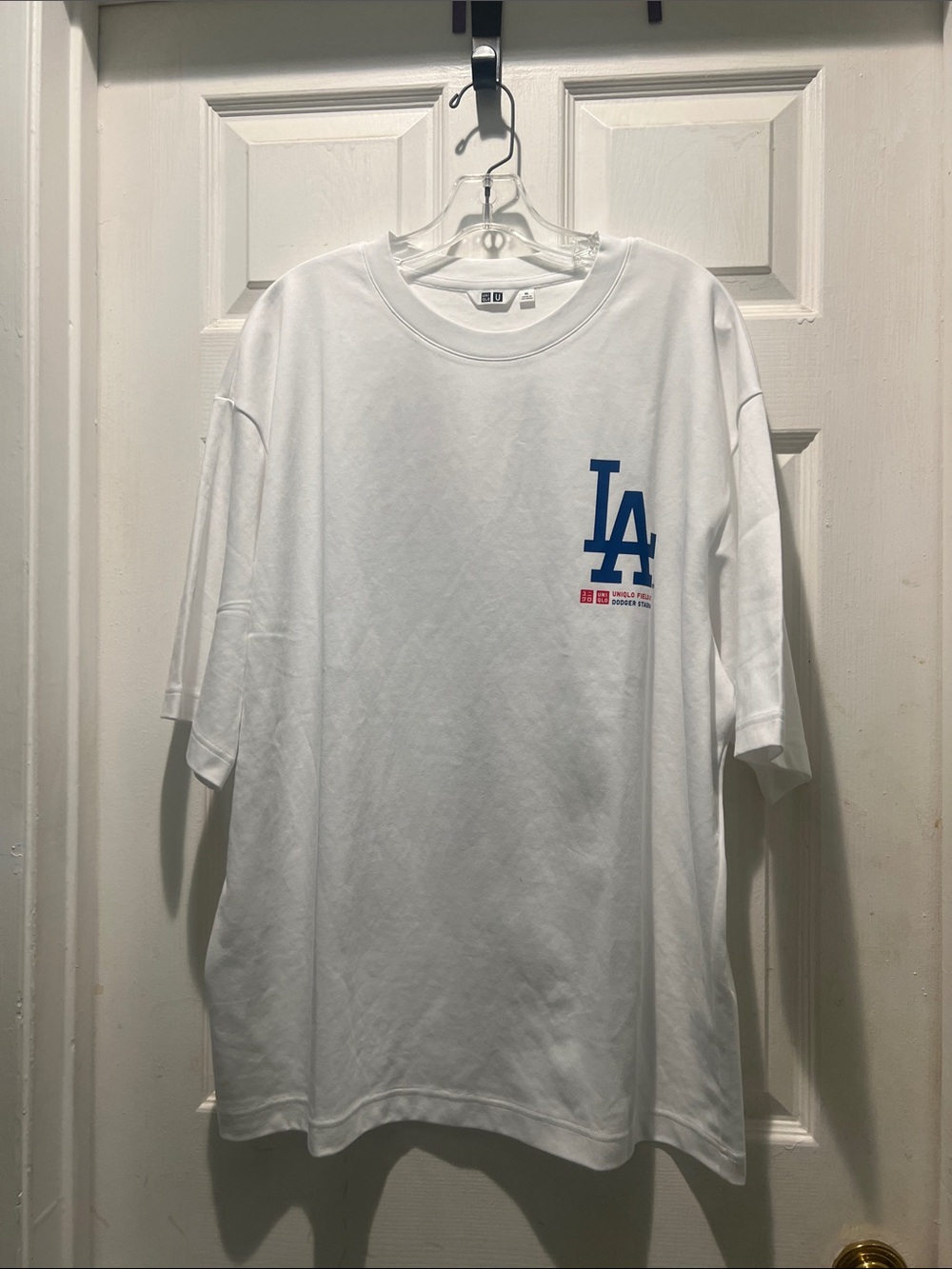 Uniqlo White Short-Sleeve T-Shirt with Blue LA Logo